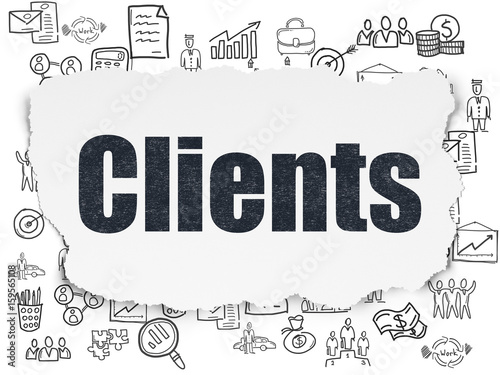 Business concept  Clients on Torn Paper background
