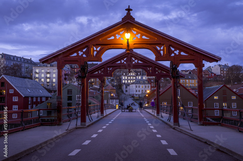 Old wooden bridge - Gamle Bybro in Trondheim, Norway