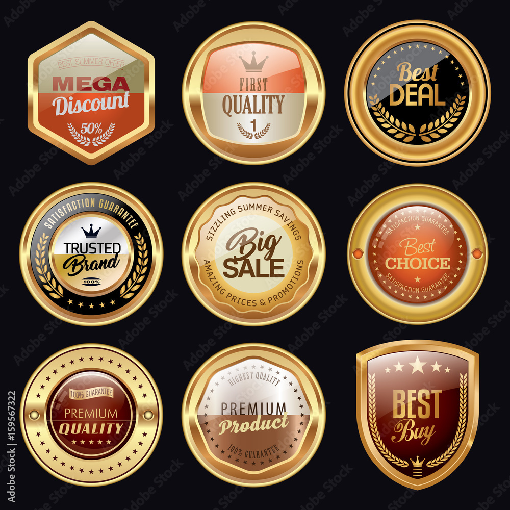 Set of golden luxury badges