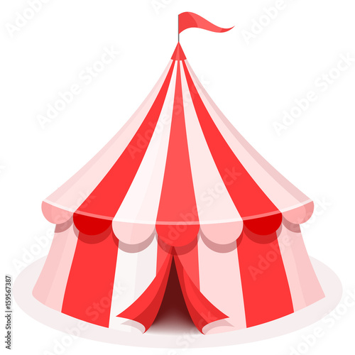 Colorful cartoon circus tent illustration. Flat vector icon.