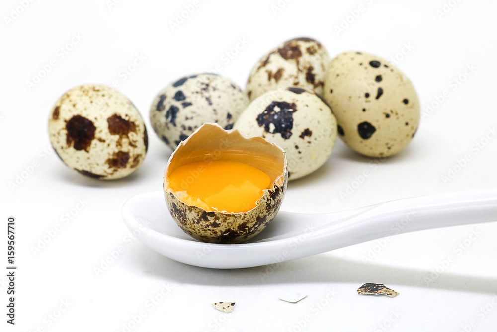 Quail eggs islated on white background.