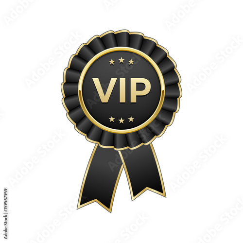 Black and gold "Vip" award rosette with ribbon