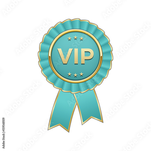 Cyan and gold "Vip" award rosette with ribbon