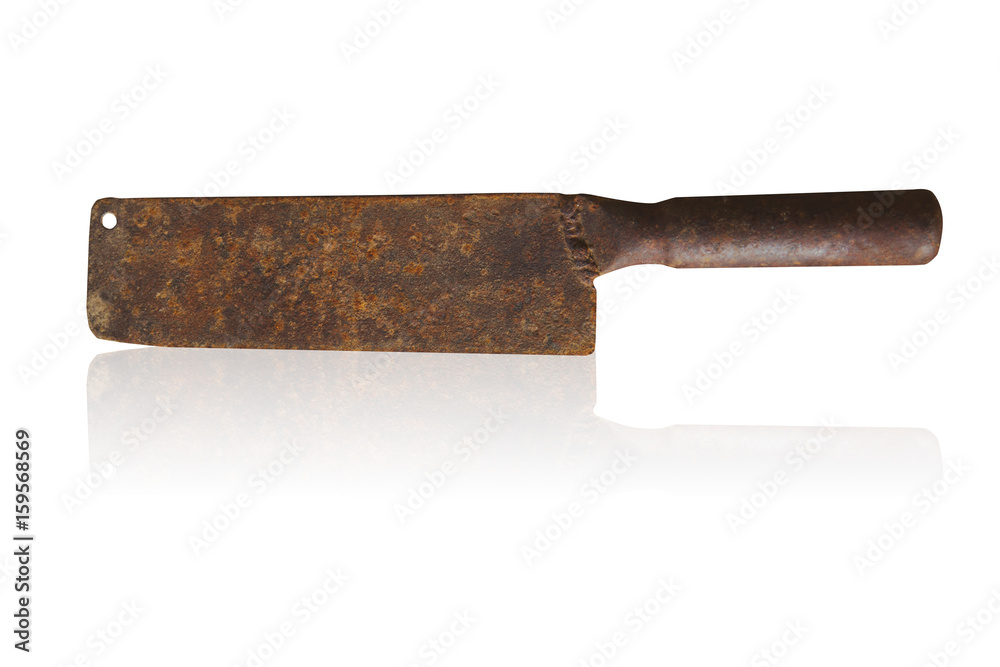 rusty grunge dirty old chopper or kitchen knife isolated on white. rusty grunge dirty old chopper or kitchen knife isolated on white.
