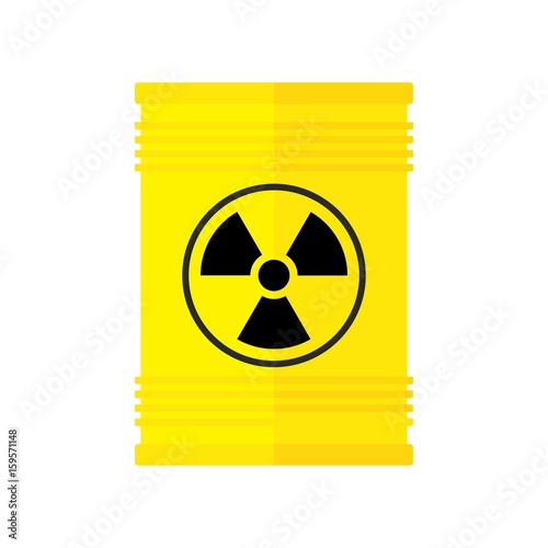 Seamless pattern of yellow barrel with nuclear, radioactive waste. Toxic chemical waste storage from power plant. Flat vector cartoon illustration. Objects isolated on a white background.