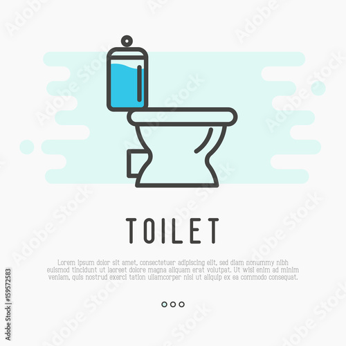 Toilet icon with water in bowl. Thin line vector illustration of plumbing or save water concept.