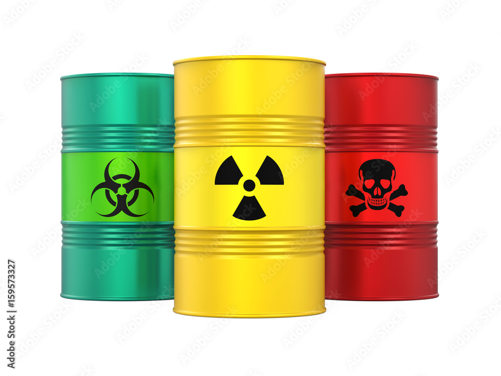 Biohazard, Radioactive and Poisonous Barrels Isolated Biohazard, Radioactive and Poisonous Barrels Isolated