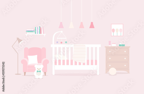 Vector illustration of a nursery. Child bedroom