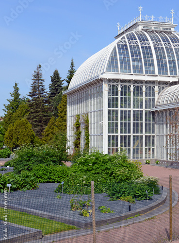 Greenhouses and Botanical garden in the middle of the city in Helsinki Finland