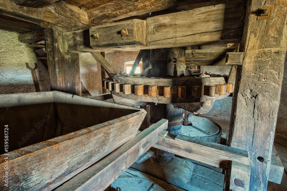 Old traditional windmill interior