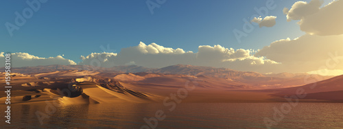 Coastal landscape Panorama of a wild beach Desert and sea