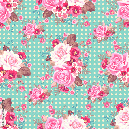 Seamless pattern with rustic bouquets of roses 4