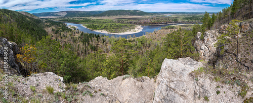 Fototapeta Naklejka Na Ścianę i Meble -  View of the Irkut River from the high shore