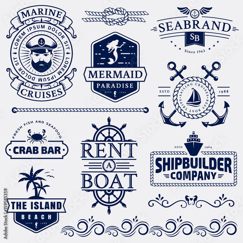 Sea and nautical logos and design elements. photo