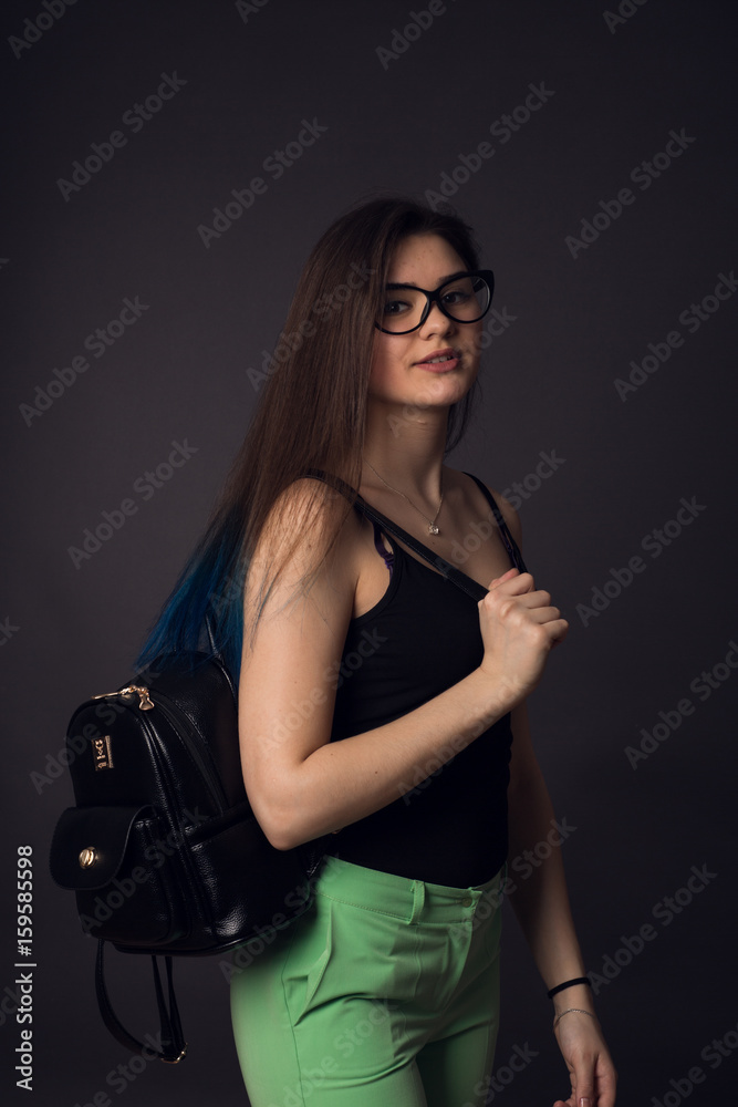 Brunette girl with backpack