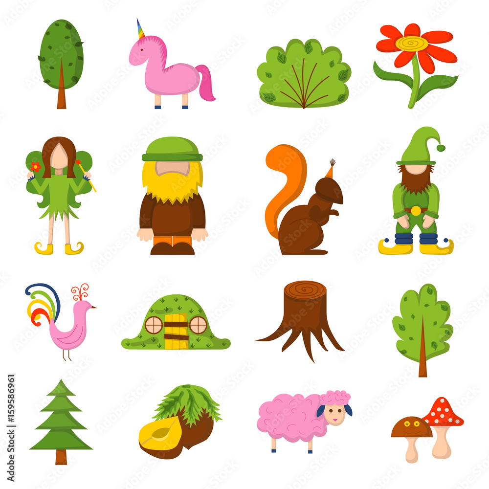 Fototapeta premium Vector cartoon elements for magic forest design