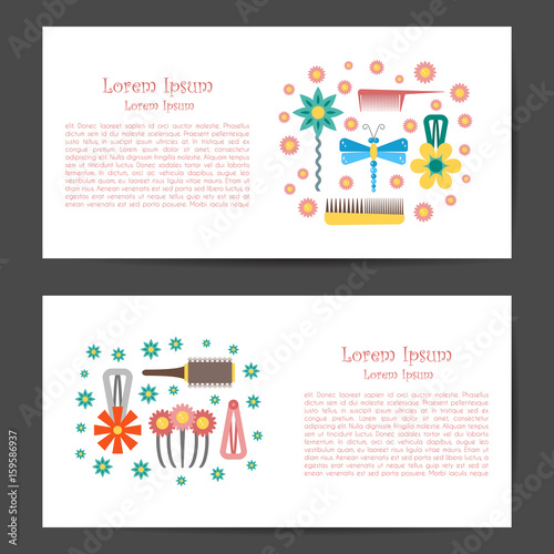 Vector cartoon flat hairpins and brushes objects