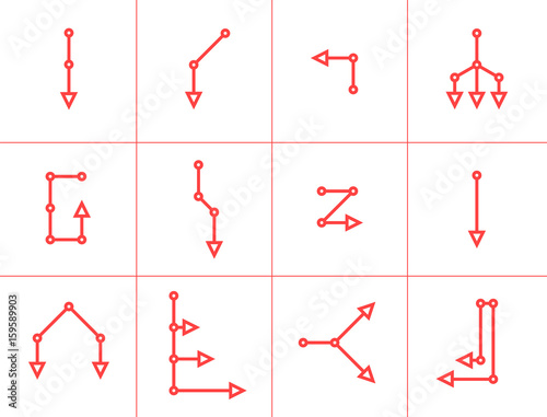 Set of red segmented arrow with circle