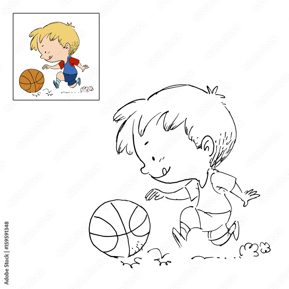 regla Infectar Dificil niño jugando a baloncesto dibujo para colorear ilustración de Stock | Adobe  Stock