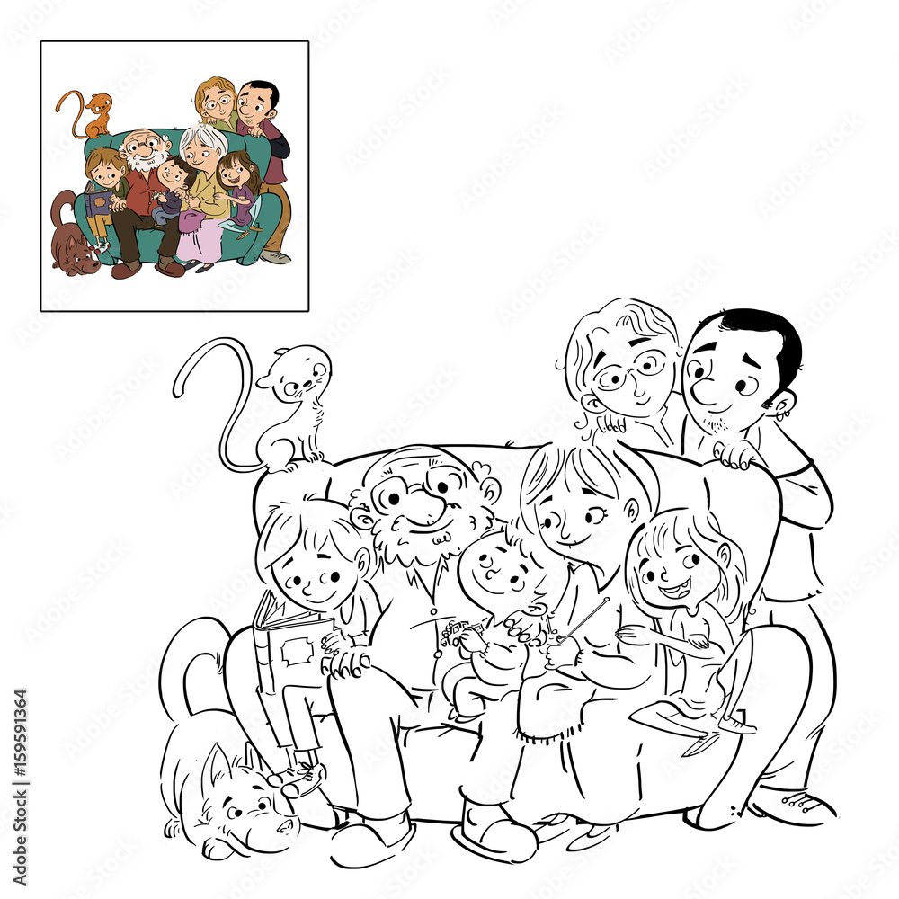 familia dibujo para colorear Stock Illustration | Adobe Stock