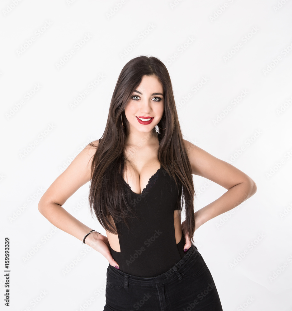 girl smiling with hands on body girl smiling with hands on body