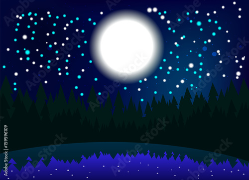 starry night in the forest. monnlight. 