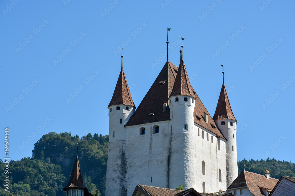 Castle of the swiss town Thun at the lake 