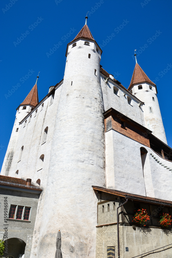 Castle of the swiss town Thun at the lake 