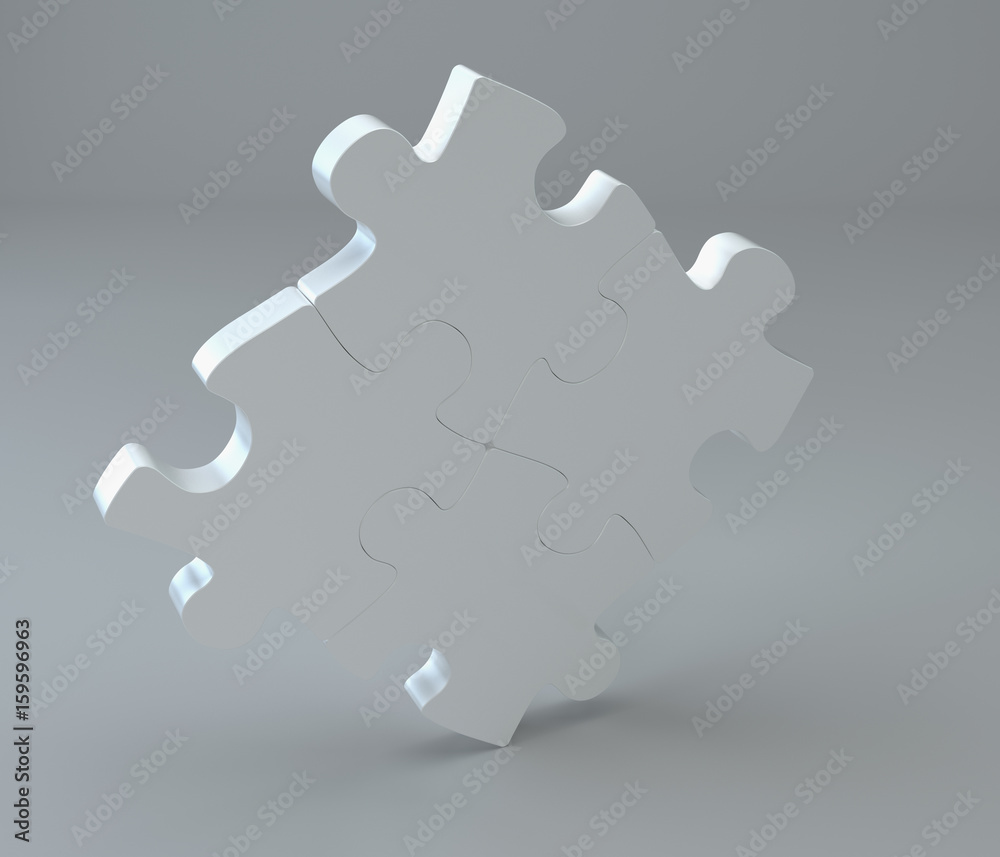 Studio 3d rendering of puzzles on a gray background. Studio 3d rendering of puzzles on a gray background.