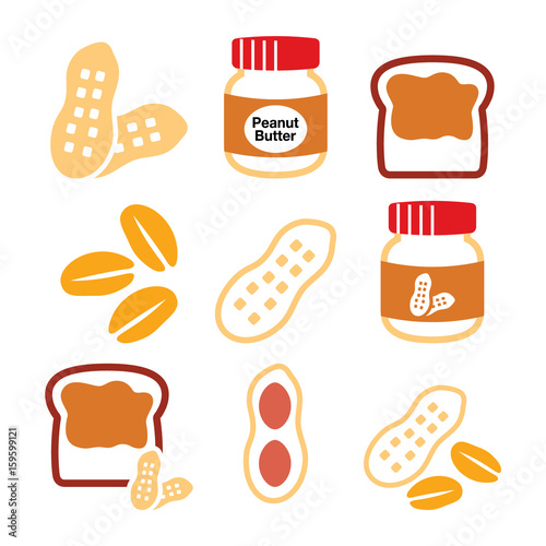 Peanuts, peanut butter - food vector icons set 