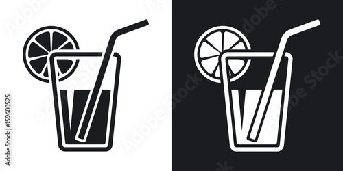 Vector glass of juice icon. Two-tone version on black and white background