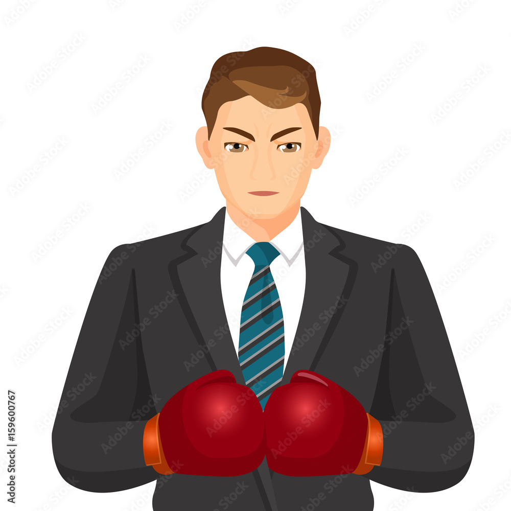 Businessman in suit and boxing gloves isolated on white Businessman in suit and boxing gloves isolated on white