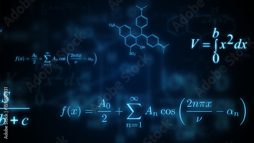 Glowing mathematical, physical and chemical formulas. Illustration