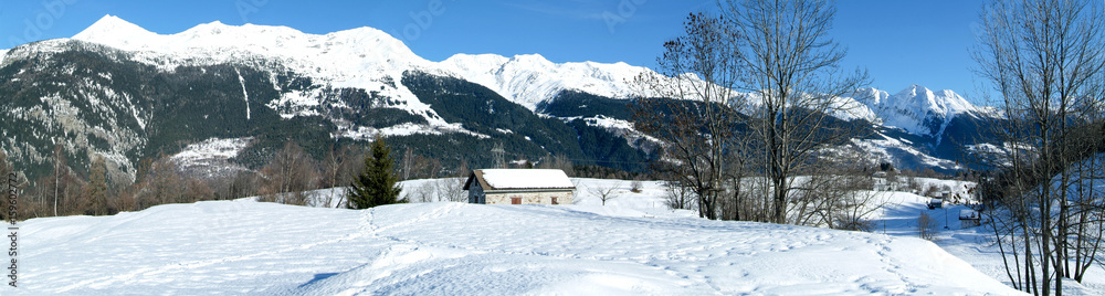 Winter landscape of Dalpe on the Swiss alps