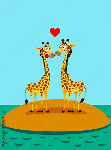 Giraffes in love. Funny vector illustration