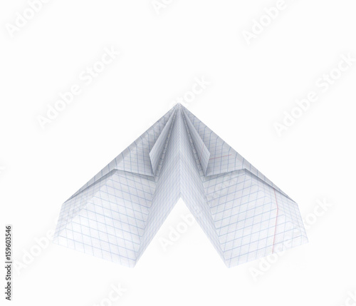 paper plane made with graph paper without shadow on white background 3d