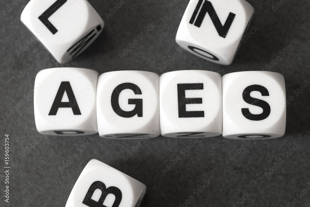 word ages on toy cubes