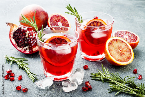 Red cocktail with blood orange and pomegranate Fototapet