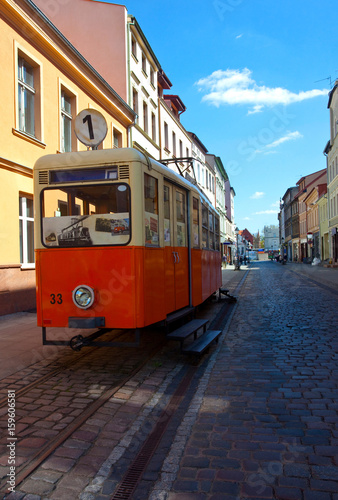 Historyczny zabytkowy tramwaj na deptaku Starego Rynku, Bydgoszcz, Polska photo