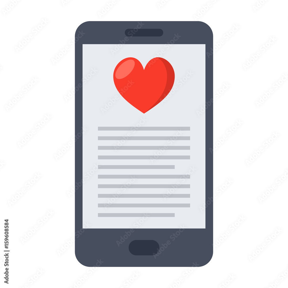 mHealth concept with smartphone and red heart, vector illustration in flat style mHealth concept with smartphone and red heart, vector illustration in flat style