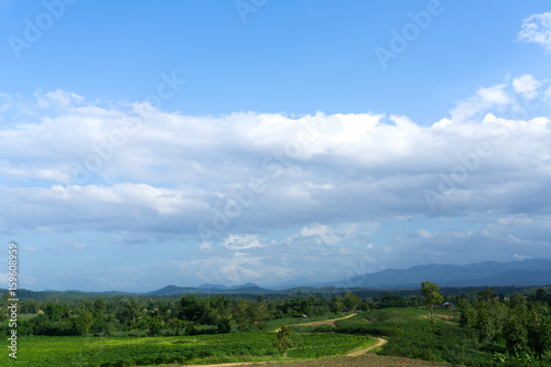 Green mountains with blue sky