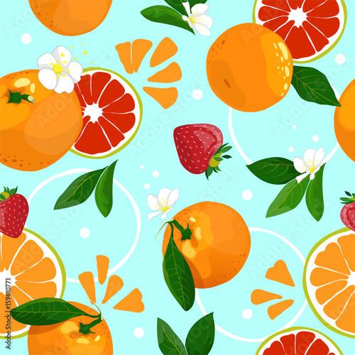 Fototapeta Naklejka Na Ścianę i Meble -  Seamless pattern. Vector background of tangerines