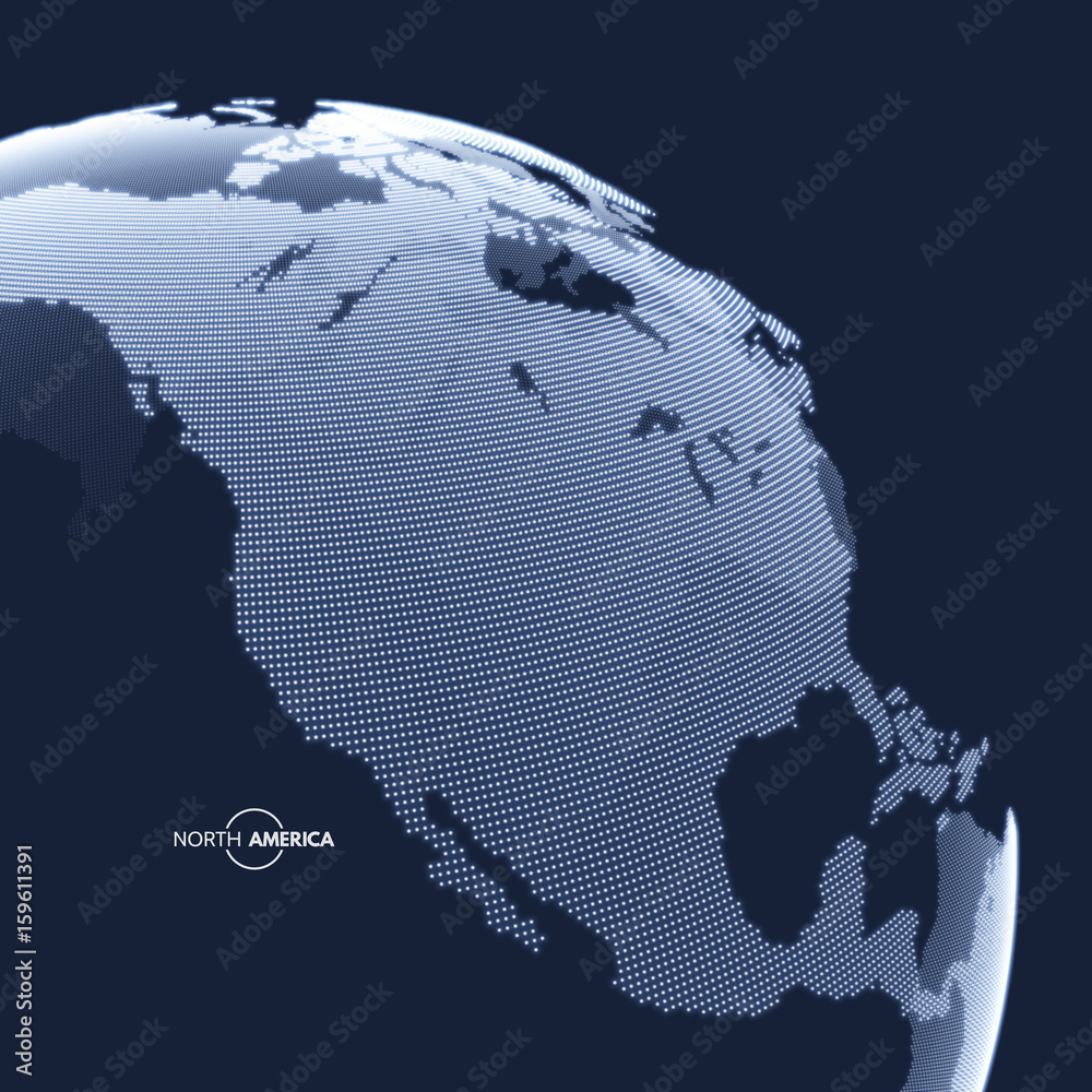 Obraz premium North America. Earth globe. Global business marketing concept. Dotted style. Design for education, science, web presentations.