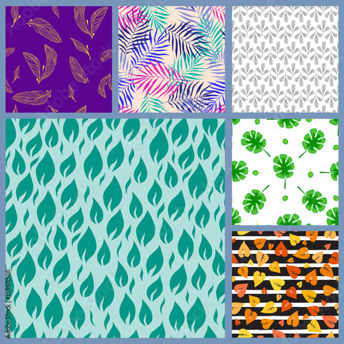 Seamless pattern leaves vector illustration nature design floral summer plant...