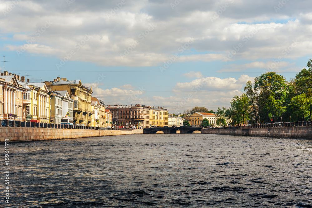Moyka River embankment, View of the canal in Saint Petersburg 