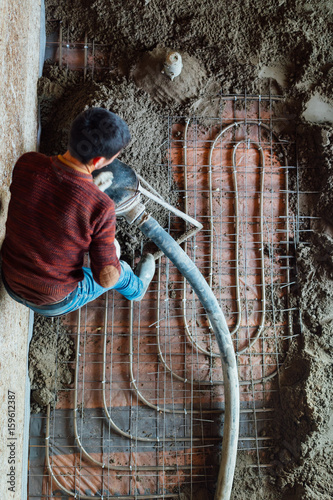 concrete pumping for underfloor heating, top view photo