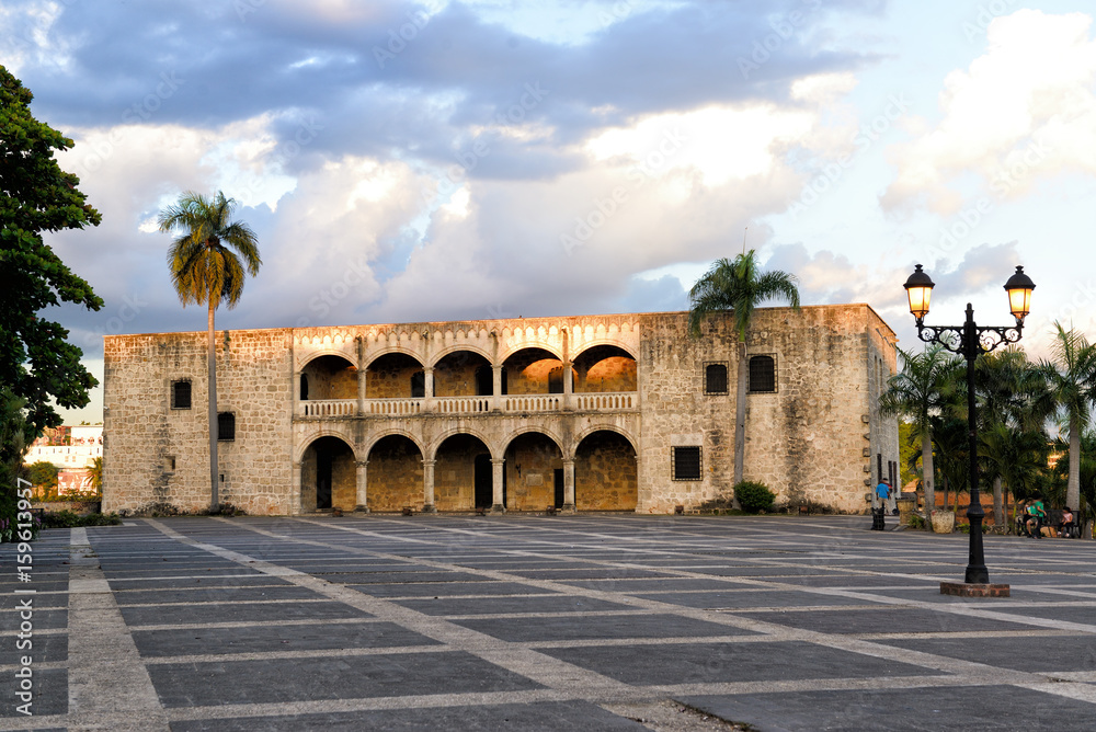Santo Domingo, Dominican Republic, Plaza Espana, Alcazar de Colon in the sunset, Colonial Zone, UNESCO World Heritage Site