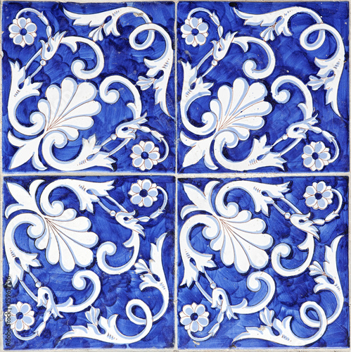 Tile texture background with blue majolica.