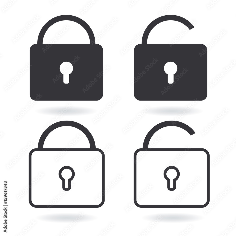 Vector Lock line icon and black Lock Icon isolated on white Vector Lock line icon and black Lock Icon isolated on white