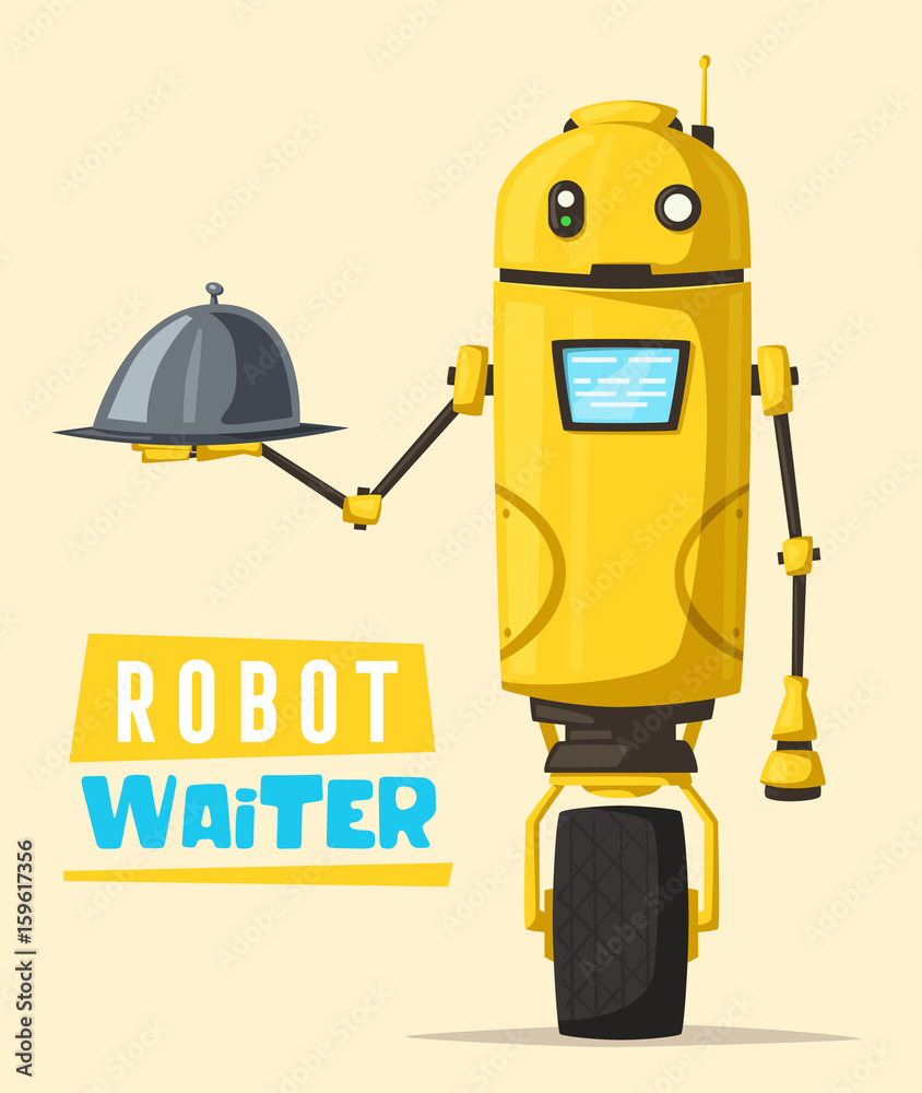 Funny robot waiter, cute character. Vector cartoon illustration Funny robot waiter, cute character. Vector cartoon illustration